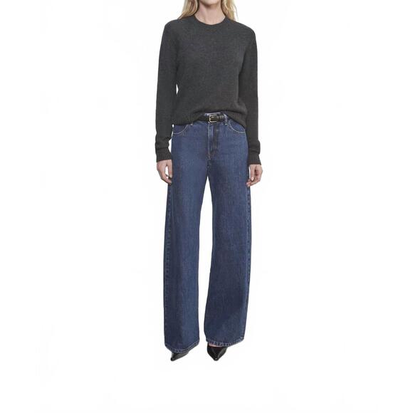NEW ENZA COSTA cashmere easy long sleeve crew top in charcoal